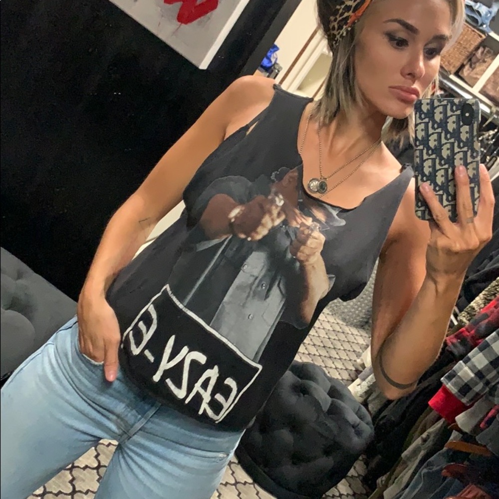 Vintage Black Graphic Tank Top with Photo Print